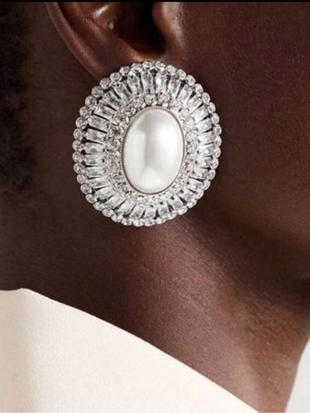 Silver Eclat Oval Crystal & Pearl Drop Earrings